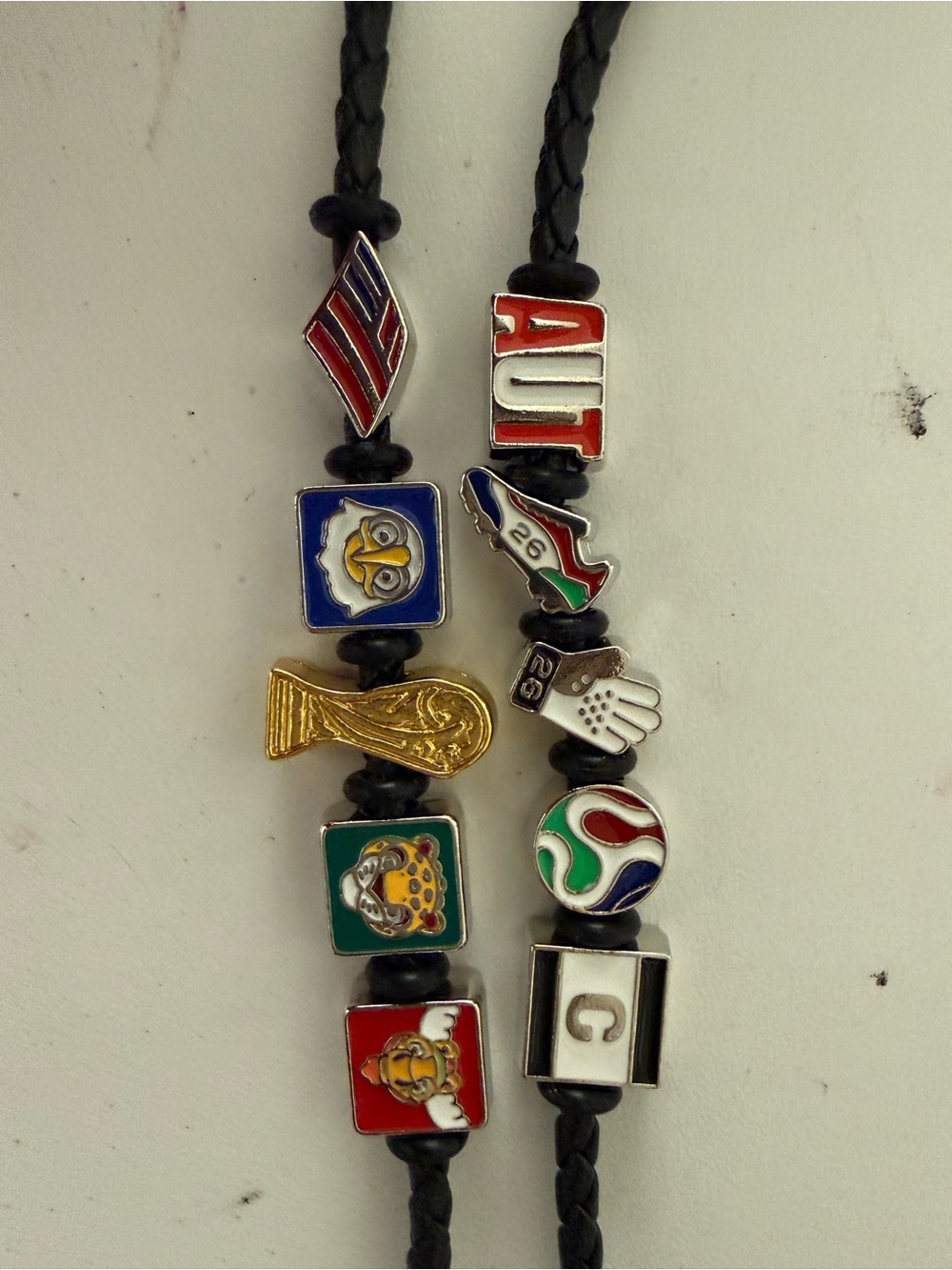 FIFA Colorful Soccer-Themed Bead Bracelet with Leather Cord